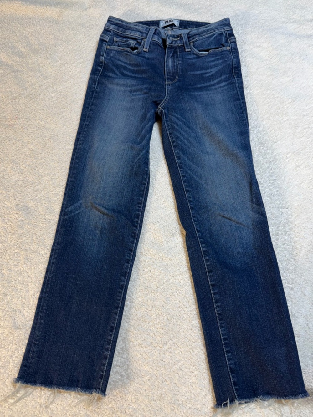 PAIGE Blue Denim Jeans Raw Hem Straight Leg Women’s Medium Wash